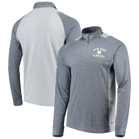 New York Yankees Stitches Raglan Sleeve Quarter-Zip Pullover Jacket - Heathered Navy/Gray