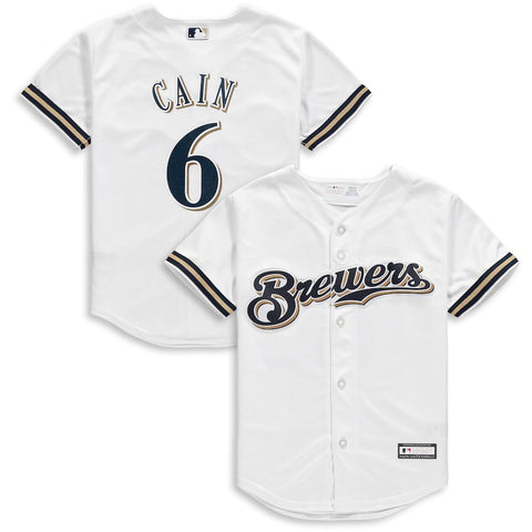 Lorenzo Cain Milwaukee Brewers Majestic Youth Home Cool Base Replica Player Jersey