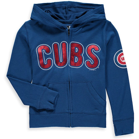 Chicago Cubs 5th & Ocean by New Era Girls Youth Brushed Sweater Knit Tri-Blend Full-Zip Hoodie