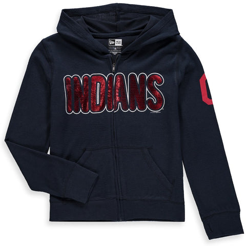 Cleveland Indians 5th & Ocean by New Era Girls Youth Brushed Sweater Knit Tri-Blend Full-Zip Hoodie