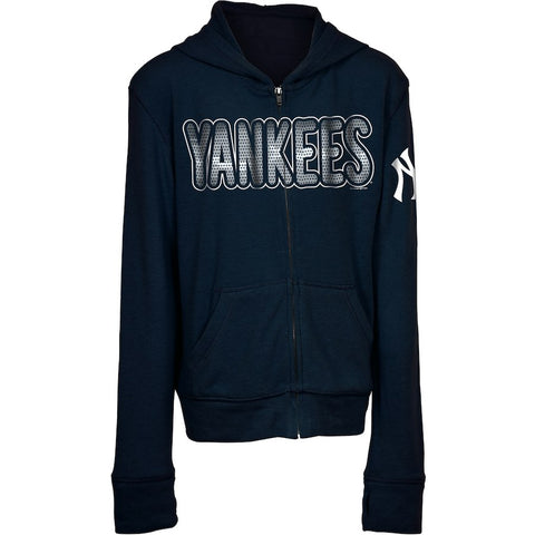 New York Yankees 5th & Ocean by New Era Girls Youth Brushed Sweater Knit Tri-Blend Full-Zip Hoodie