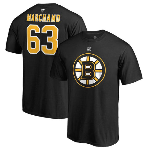 Brad Marchand Boston Bruins   Authentic Stack Name & Number T-Shirt