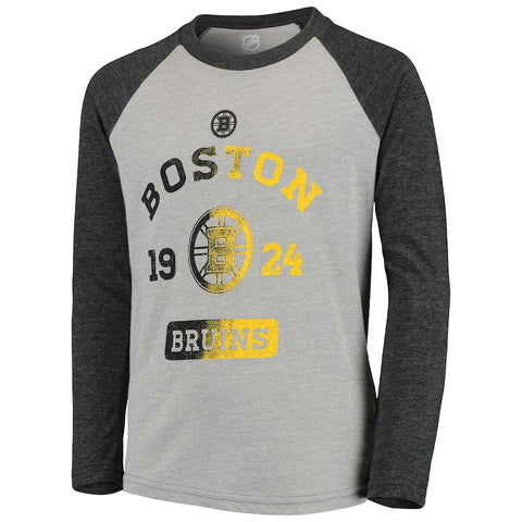 Boston Bruins Youth Utility Raglan Tri-Blend Long Sleeve T-Shirt