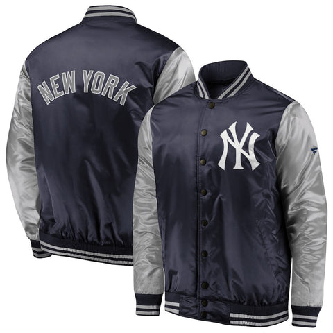 New York Yankees   Iconic Satin Jacket - Navy/Silver
