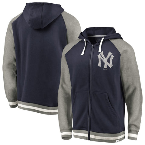 New York Yankees   True Classics Stripe Full-Zip Fleece Hoodie - Navy