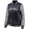 New York Yankees   Women's Iconic Satin Jacket - Navy/Silver