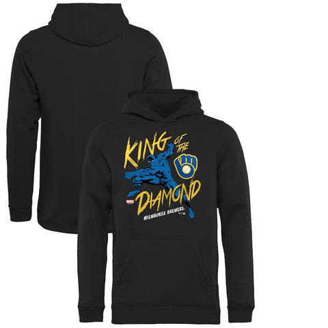 Milwaukee Brewers   Youth MLB Marvel Black Panther King of the Diamond Pullover Hoodie