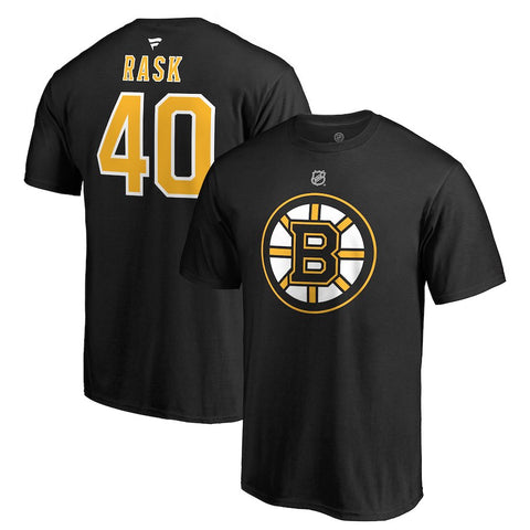 Tuukka Rask Boston Bruins   Authentic Stack Logo Name & Number T-Shirt