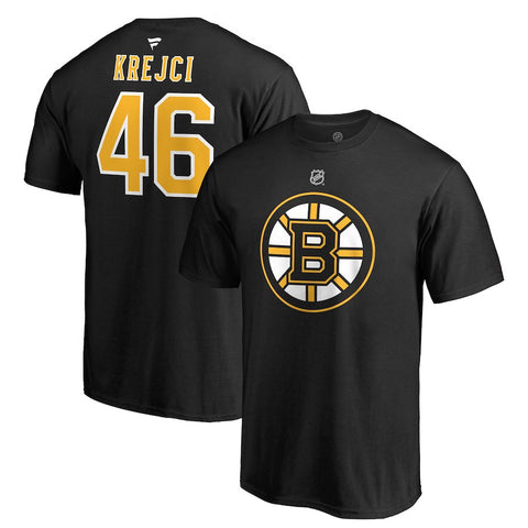 David Krejci Boston Bruins   Authentic Stack Logo Name & Number T-Shirt