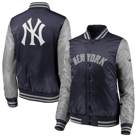 New York Yankees   Women's Iconic Satin Jacket - Navy/Silver