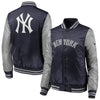 New York Yankees   Women's Iconic Satin Jacket - Navy/Silver