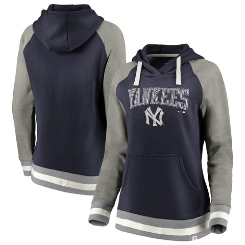 New York Yankees   Women's True Classics Stripe Pullover Hoodie - Navy
