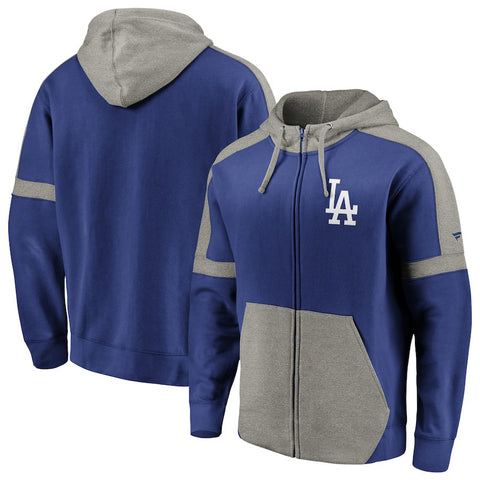 Los Angeles Dodgers   Big & Tall Iconic Color Block Full-Zip Hoodie - Royal/Gray