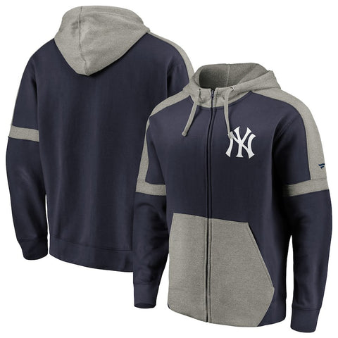 New York Yankees   Big & Tall Iconic Color Block Full-Zip Hoodie - Navy/Gray