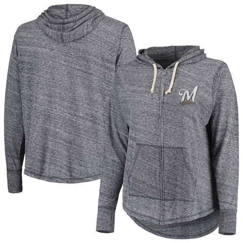 Milwaukee Brewers Soft as a Grape Women's Plus Size Full-Zip Hoodie