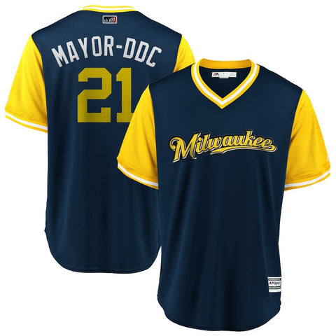 Travis Shaw "Mayor-DDC" Milwaukee Brewers Majestic 2018 Players' Weekend Cool Base Jersey