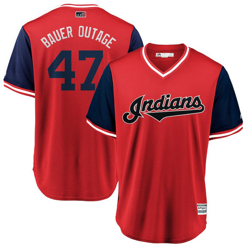 Trevor Bauer "Bauer Outage" Cleveland Indians Majestic 2018 Players' Weekend Cool Base Jersey