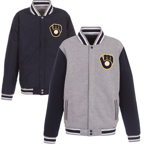 Milwaukee Brewers JH Design Embroidered Reversible Full Snap Fleece Jacket