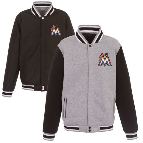 Miami Marlins JH Design Embroidered Reversible Full Snap Fleece Jacket