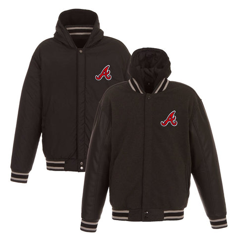 Atlanta Braves JH Design Heavyweight Reversible Full Snap Hoodie