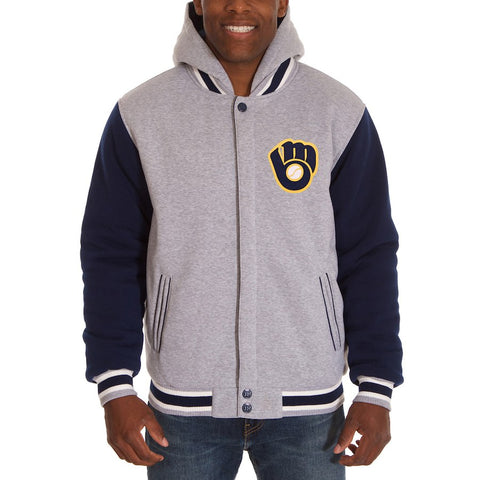 Milwaukee Brewers JH Design Heavyweight Reversible Full Snap Hoodie