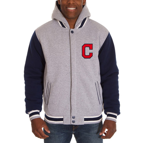 Cleveland Indians JH Design Heavyweight Reversible Full Snap Hoodie