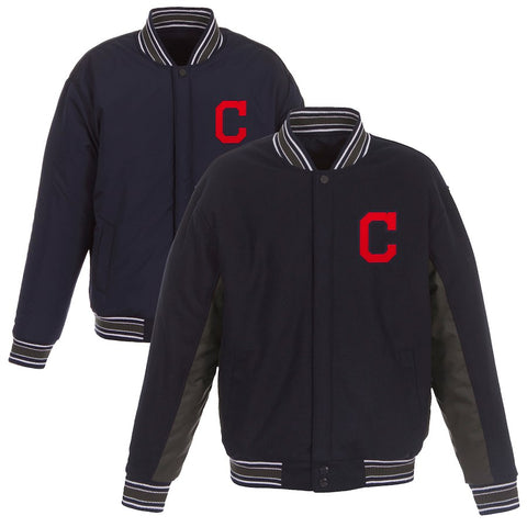 Cleveland Indians JH Design Wool Poly-Twill Accent Full Snap Jacket