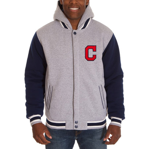 Cleveland Indians JH Design Reversible Fleece Full Snap Hoodie