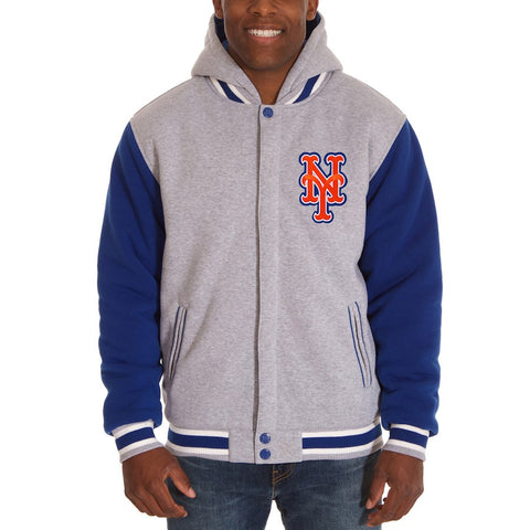 New York Mets JH Design Reversible Fleece Full Snap Hoodie