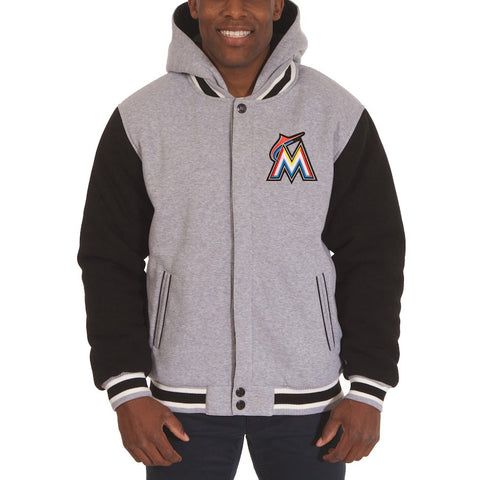 Miami Marlins JH Design Reversible Fleece Full Snap Hoodie