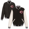 Cincinnati Reds JH Design Reversible Fleece Jacket with Faux Leather Sleeves