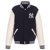 New York Yankees JH Design Reversible Fleece Jacket with Faux Leather Sleeves
