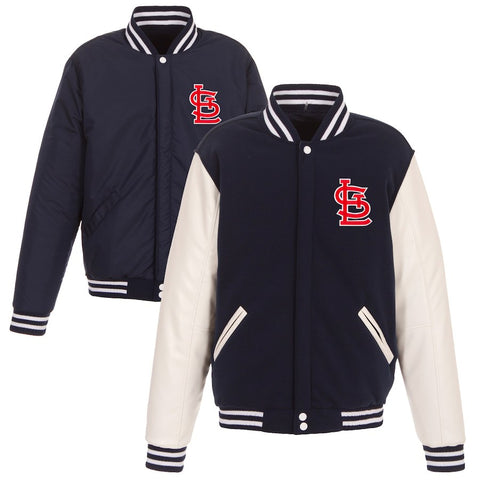St. Louis Cardinals JH Design Reversible Fleece Jacket with Faux Leather Sleeves