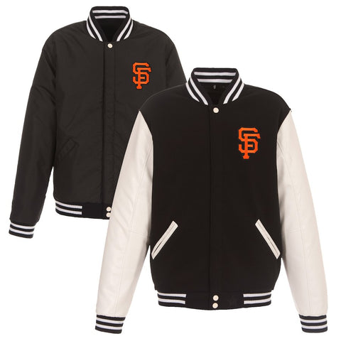 San Francisco Giants JH Design Reversible Fleece Jacket with Faux Leather Sleeves