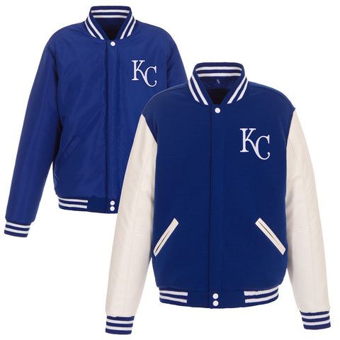 Kansas City Royals JH Design Reversible Fleece Jacket with Faux Leather Sleeves