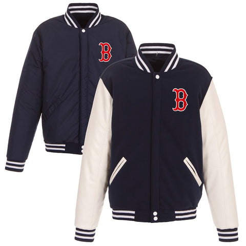Boston Red Sox JH Design Reversible Fleece Jacket with Faux Leather Sleeves