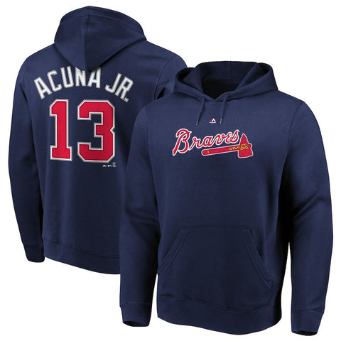 Ronald Acuna Jr. Atlanta Braves Majestic Authentic Name & Number Pullover Hoodie - Navy