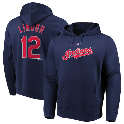 Francisco Lindor Cleveland Indians Majestic Authentic Name & Number Pullover Hoodie - Navy