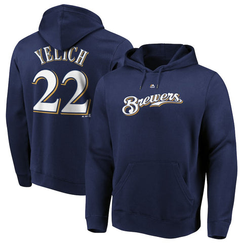 Christian Yelich Milwaukee Brewers Majestic Authentic Name & Number Pullover Hoodie - Navy