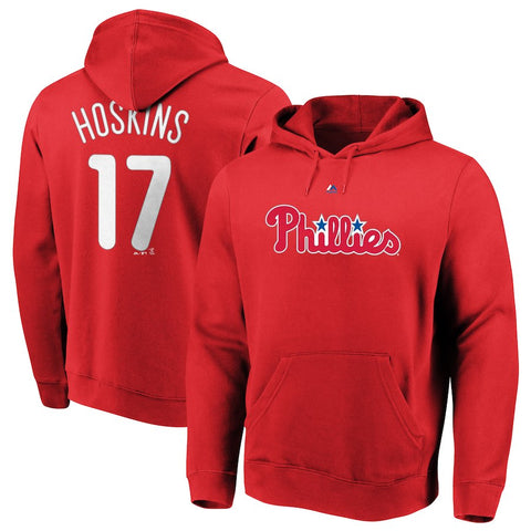 Rhys Hoskins Philadelphia Phillies Majestic Authentic Name & Number Pullover Hoodie - Red