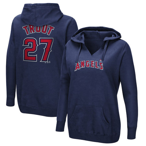Mike Trout Los Angeles Angels Majestic Women's Authentic Name & Number Pullover Hoodie - Navy