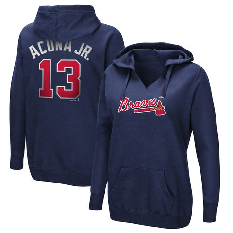Ronald Acuna Jr. Atlanta Braves Majestic Women's Authentic Name & Number Pullover Hoodie - Navy