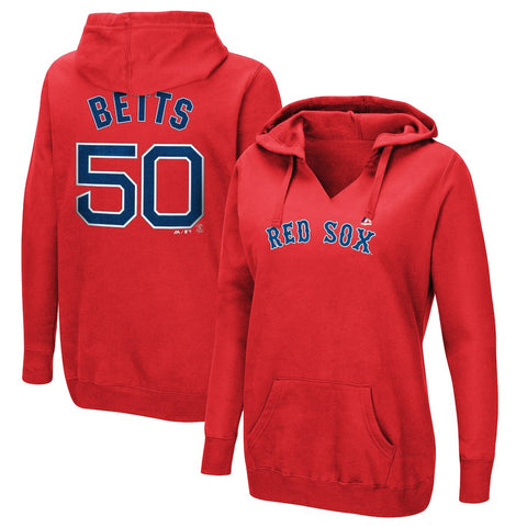 Mookie Betts Boston Red Sox Majestic Women's Authentic Name & Number Pullover Hoodie - Red