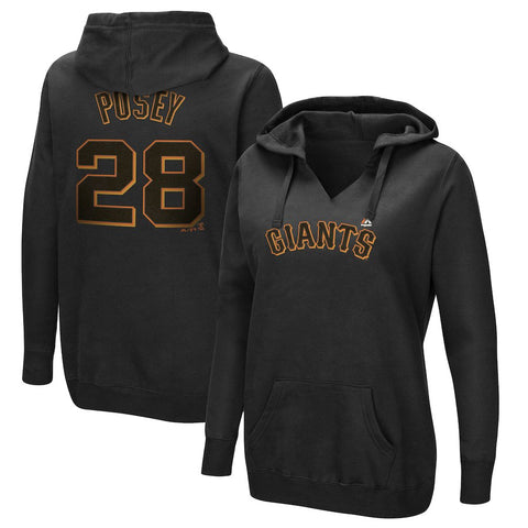 Buster Posey San Francisco Giants Majestic Women's Authentic Name & Number Pullover Hoodie - Black