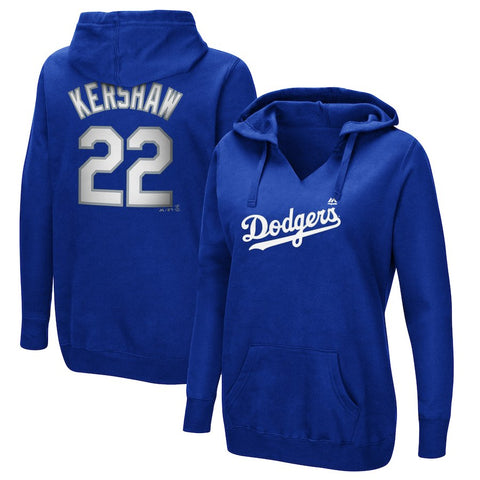 Clayton Kershaw Los Angeles Dodgers Majestic Women's Authentic Name & Number Pullover Hoodie - Royal