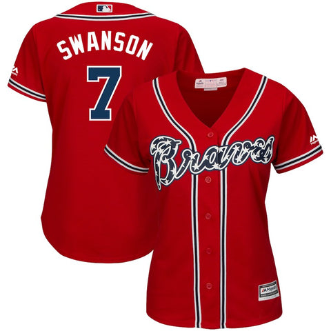 Dansby Swanson Atlanta Braves Majestic Women's Cool Base Player Jersey - Red
