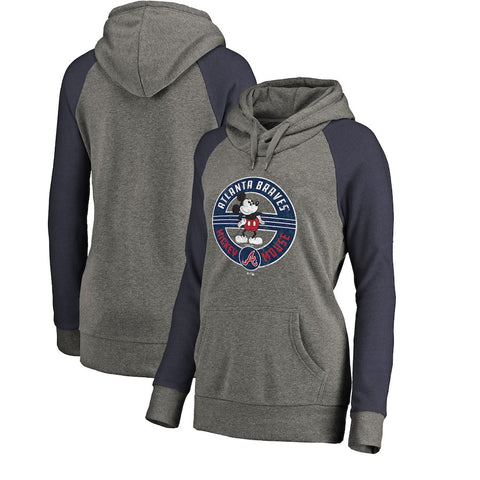 Atlanta Braves   Women's Disney Mickey's True Original Seal Tri-Blend Raglan Pullover Hoodie