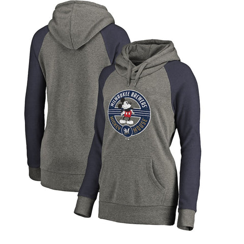 Milwaukee Brewers   Women's Disney Mickey's True Original Seal Tri-Blend Raglan Pullover Hoodie