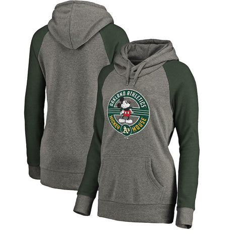 Oakland Athletics   Women's Disney Mickey's True Original Seal Tri-Blend Raglan Pullover Hoodie