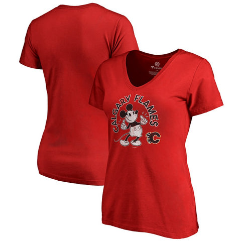 Calgary Flames   Women's Disney Mickey's True Original Arch V-Neck T-Shirt